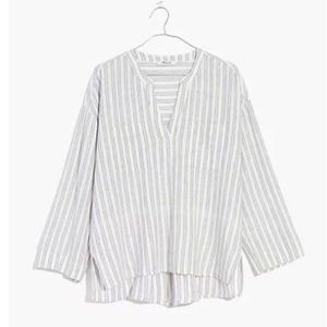 Madewell Linen-Blend Lakeline Popover Shirt in Hester Stripe Dusk Peri XS